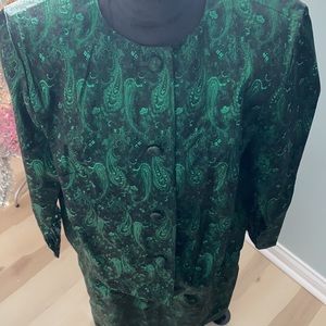 Custom made vintage 90s holiday suit with metallic green accents.